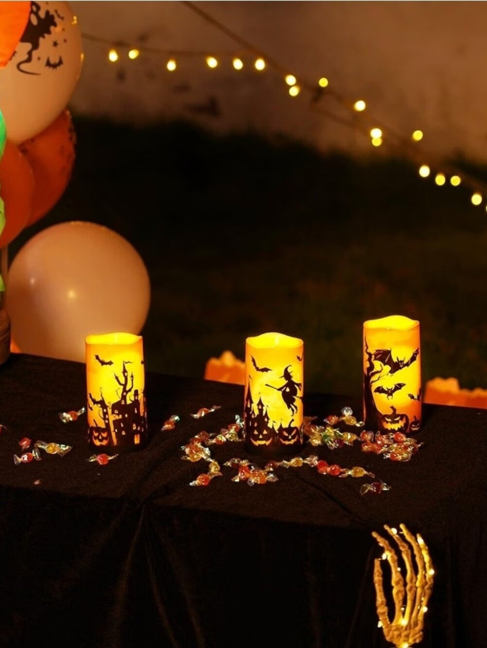 Homemory Halloween Waterproof Flameless LED Pillar Candle with Time No Remote 3"